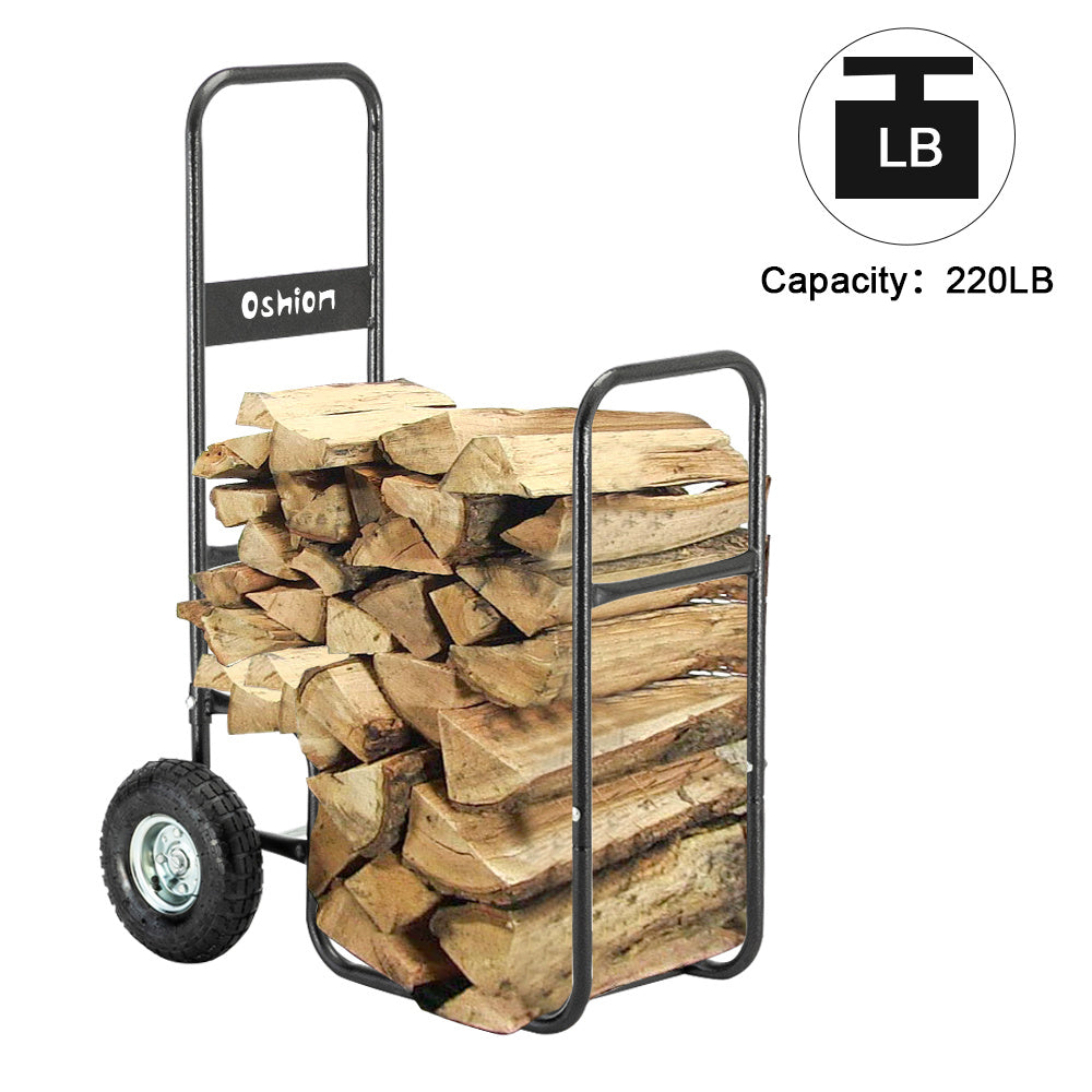 Firewood Cart 220LBS with Large Wheels, Fireplace Log Rolling Caddy Hauler, Wood Mover Outdoor Indoor Storage Holder Rack