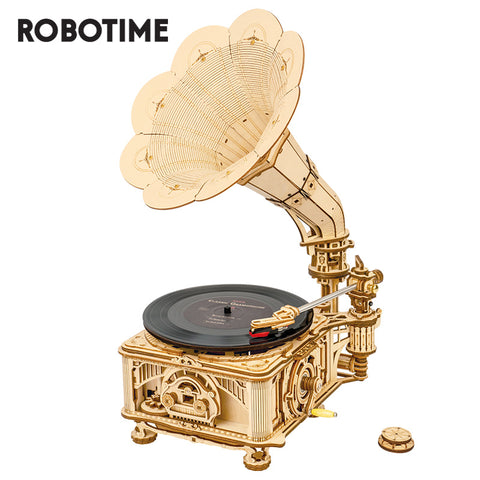 Robotime ROKR DIY Hand Crank Classic Gramophone Wooden Puzzle