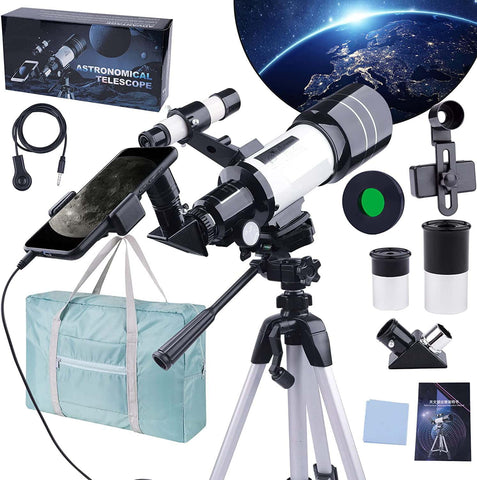 Telescope 70mm White Kids Telescope; Astronomy Telescope with Backpack; Adjustable High Stand; Great Educational Gift for Kids