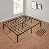 14" Heavy Duty Steel Slat Queen Platform Bed Frame; Black