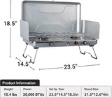 Outdoor propane camping stove;  20; 000 BTUs Portable camping stove with 2 burners