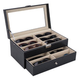 Gifts-Leather 12 Piece Eyeglasses Storage and Sunglass Glasses Display Drawer Lockable Case Organizer XH