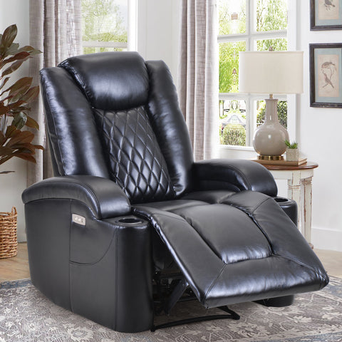 Oris Fur. Power Motion Recliner with USB Charge Port and Two Cup Holders -PU Leather Lounge chair for Living Room