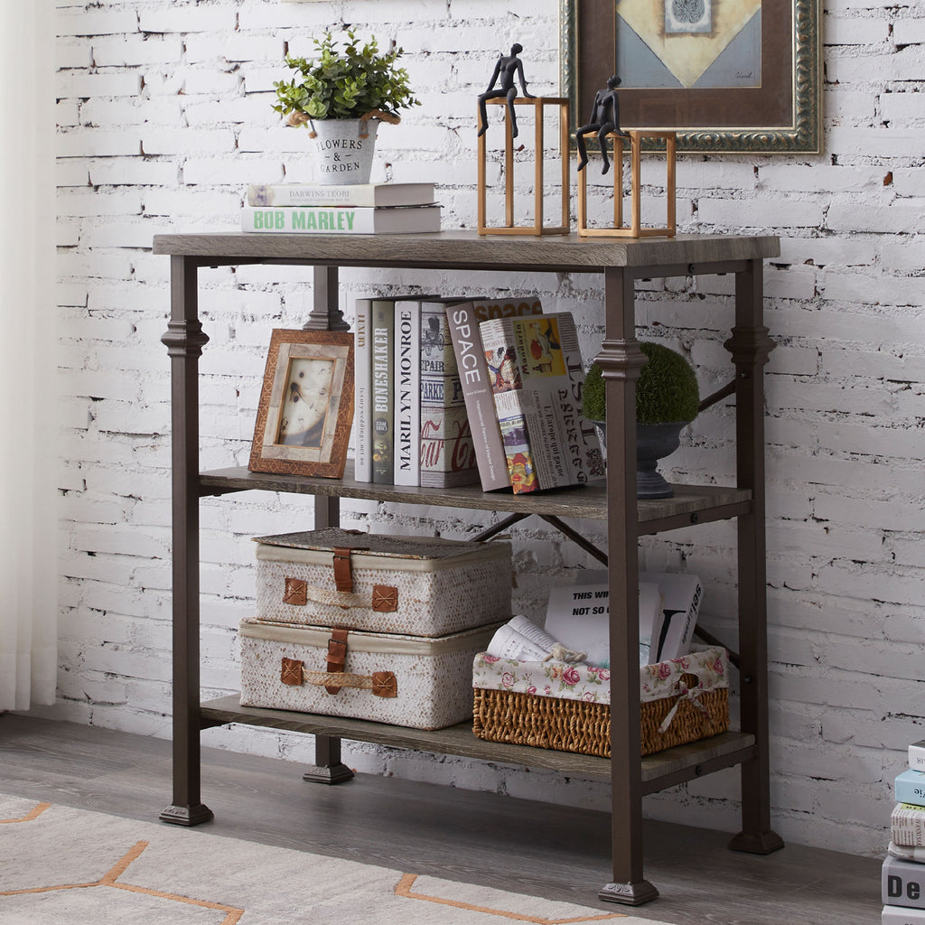 3-Tier Bookshelf, Rustic Industrial Style Bookcase Furniture