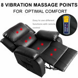 ORIS FUR. PU Leather Heated Massage Recliner Sofa Ergonomic Lounge with 8 Vibration Points (black) RT