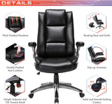 Office Chair High Back Leather Executive Computer Desk Chair - Flip-up Arms and Adjustable Tilt Angle Swivel Chair Thick Padding for Comfort and Ergonomic Design for Lumbar Support