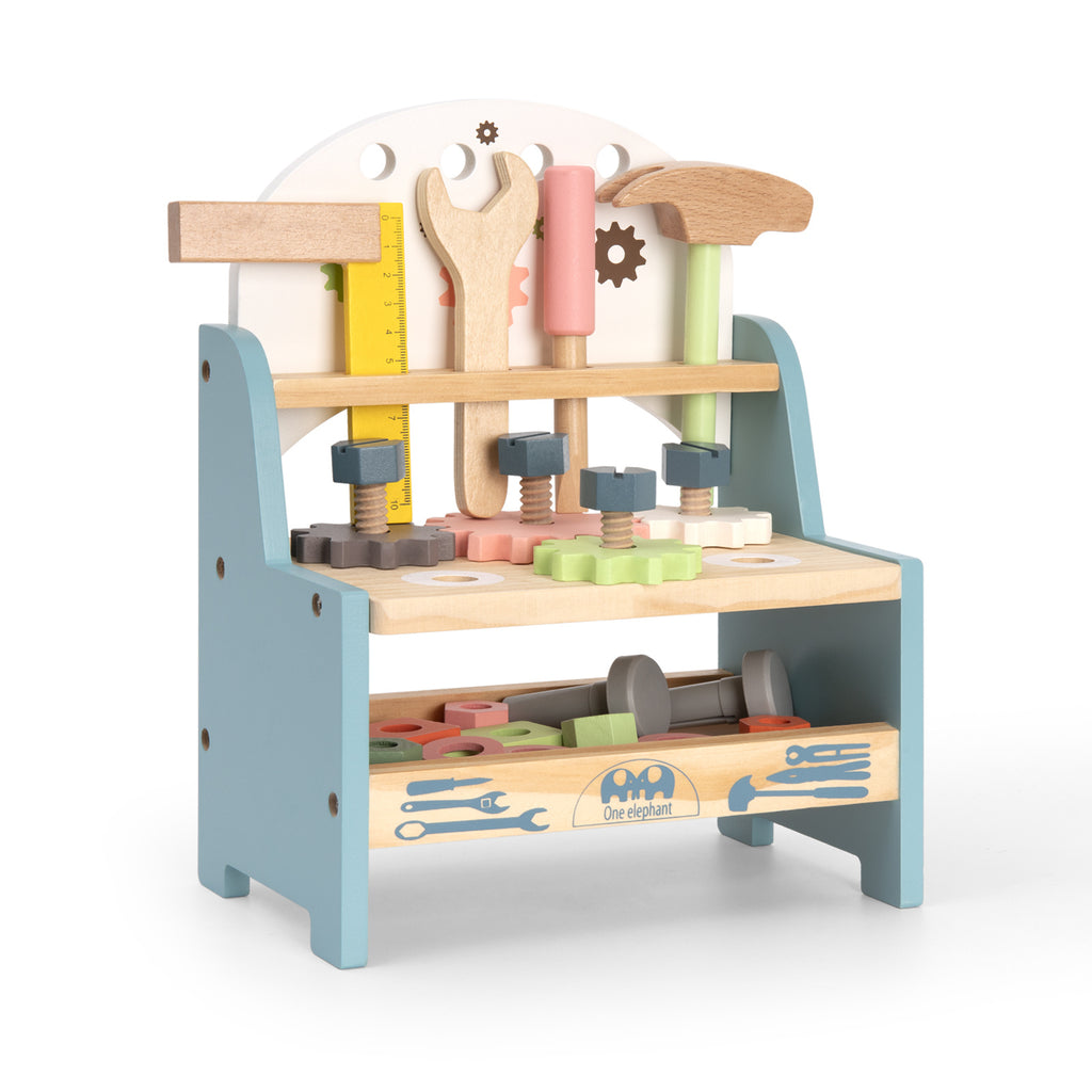 ROBUD Mini Wooden Play Tool Workbench Set for Kids Toddlers - Construction Toys Gift for 3 4 5 Years Old