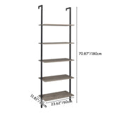 5-Shelf Wood Ladder Bookcase with Metal Frame, Industrial 5-Tier Modern Ladder Shelf Wood Shelves,Gray YJ