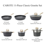 Nonstick Pots and Pans Set;  11 Pcs Granite Stone Kitchen Cookware Sets (Black)