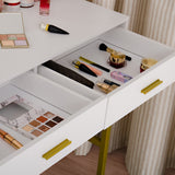 Makeup Dressing Table with Led Dimmable Bulbs, Makeup Table with Two Drawers and Cushioned Stool for Bedroom Furniture