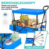 Collapsible Wagon Folding Cart with Canopy Beach Garden Outdoor Sport Utility Cart Wheels Adjustable Handle Rear Storage