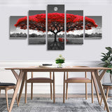 Canvas Wall Art Red Tree Wall Art with Moon Black and White Landscape