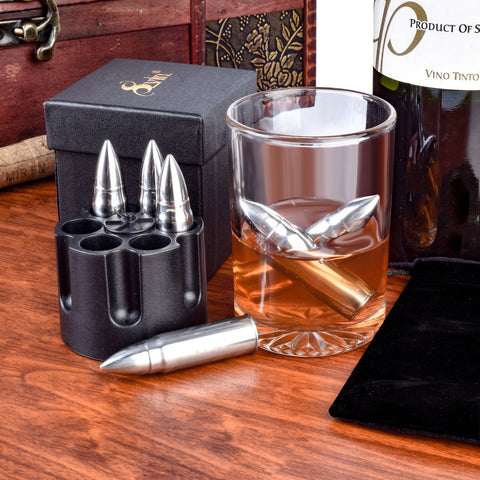 SVIN Whiskey Stones, Whiskey Ice Cubes Reusable, Whisky Gifts for Men Dad Husband Boyfriend, Set of 6 Whiskey Bullets Stainless Steel with Base, Gifts and Unique Birthday Christmas Gifts RT