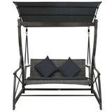 3-seater Garden Swing Bench with Canopy Poly Rattan Gray