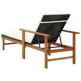 Sun Lounger with Cushion Poly Rattan and Solid Acacia Wood