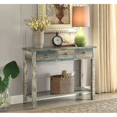 Glancio Console Table in Antique White & Teal AL