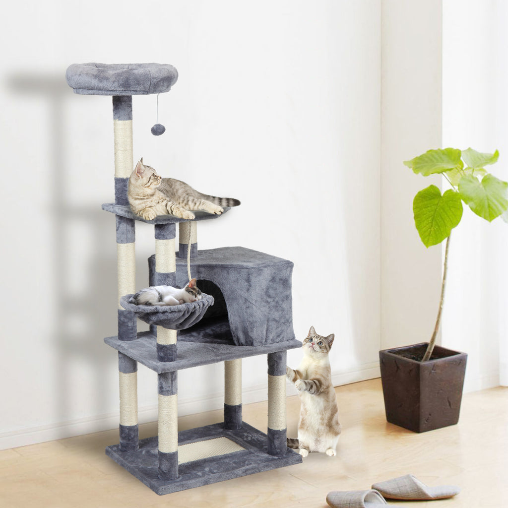 Cat tree-light gray with pentagonal cat litter, Activity Tree