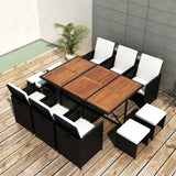 11 Piece Outdoor Dining Set Poly Rattan and Acacia Wood Black