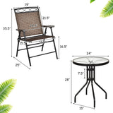 3PCS Bistro Set Conversation Set Pub Patio Outdoor w/ Folding Chairs Table