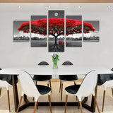 Canvas Wall Art Red Tree Wall Art with Moon Black and White Landscape