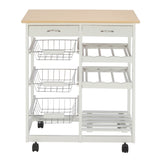 Moveable Kitchen Cart with Two Drawers & Two Wine Racks & Three Baskets White  YJ