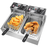 12L 5000W Professional Electric Countertop Deep Fryer Dual Tank Stainless Steel for Restaurant