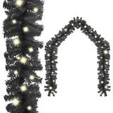 Christmas Garland with LED Lights 393.7" Black