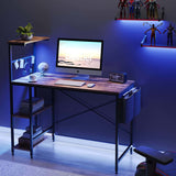 Reversible 44 inch Computer Desk with LED Lights Gaming Desk with 4 Tier Shelves