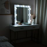 Makeup Dressing Table with Led Dimmable Bulbs, Makeup Table with Two Drawers and Cushioned Stool for Bedroom Furniture