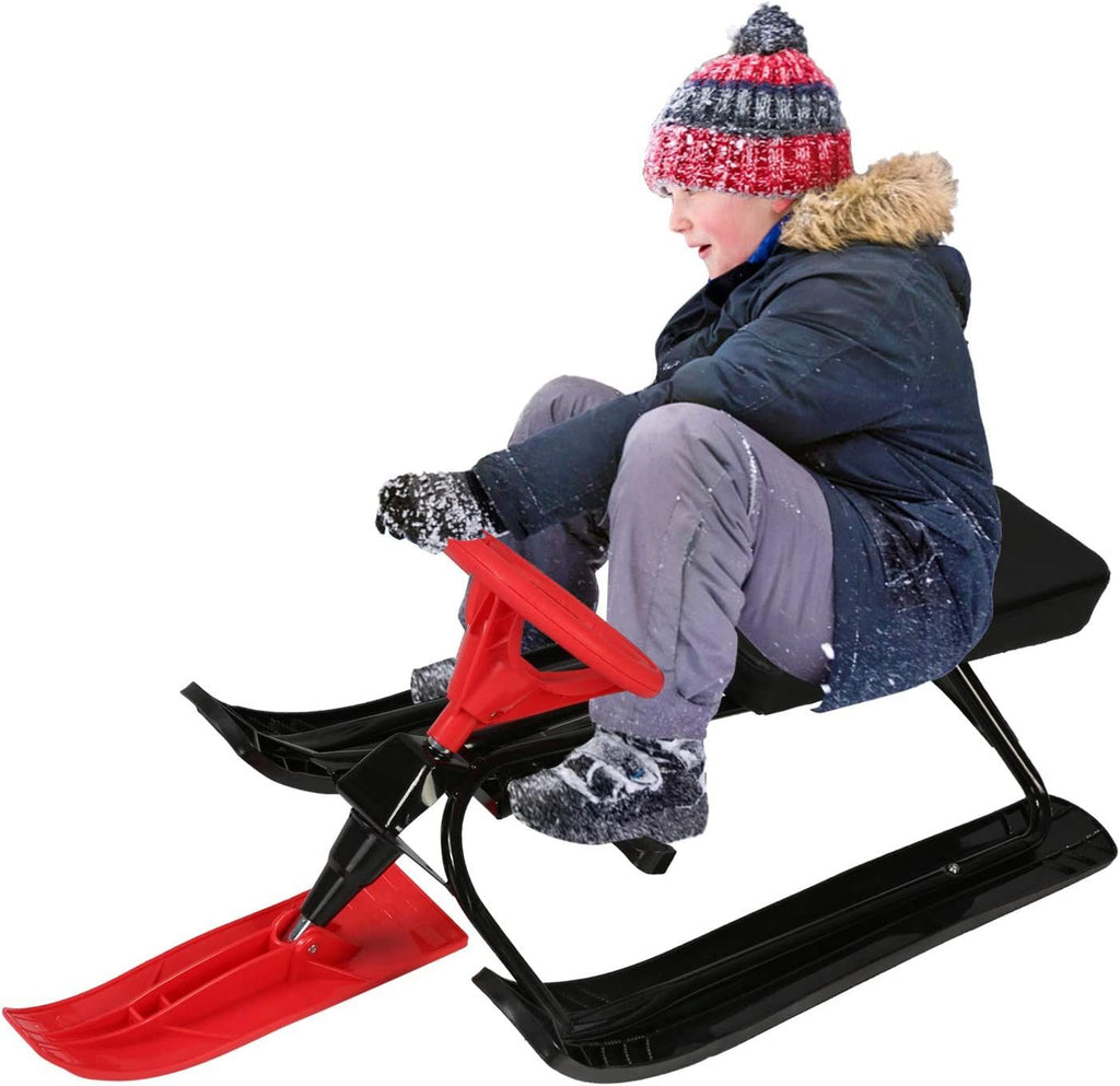 Snow Racer Sled Winter Sport Ski Sled Slider Board with Steering Wheel and Twin Brakes