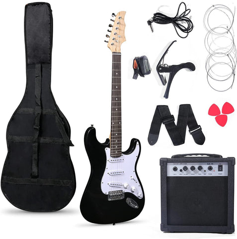 39 Inch Electric Guitar Starter Kit for Teenager and Adult;  Full-size Beginner Guitar with 10 W Amplifier;  Carrier Bag;  Tuner;  Strings;  Picks;  Cable