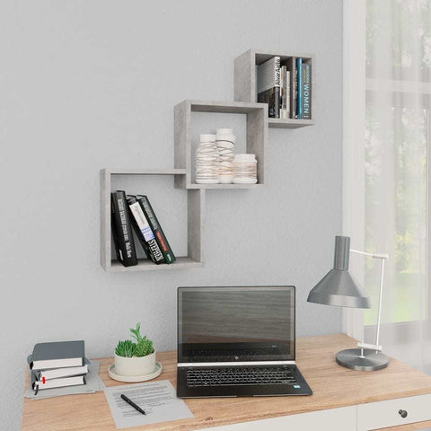 Cube Wall Shelves Concrete Gray 33.3"x5.9"x10.6" Chipboard