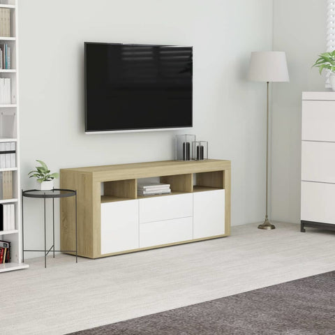 TV Cabinet White and Sonoma Oak 47.2"x11.8"x19.7" Chipboard