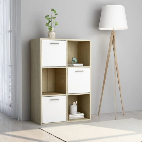 Storage Cabinet White and Sonoma Oak 23.6"x11.6"x35.4" Chipboard