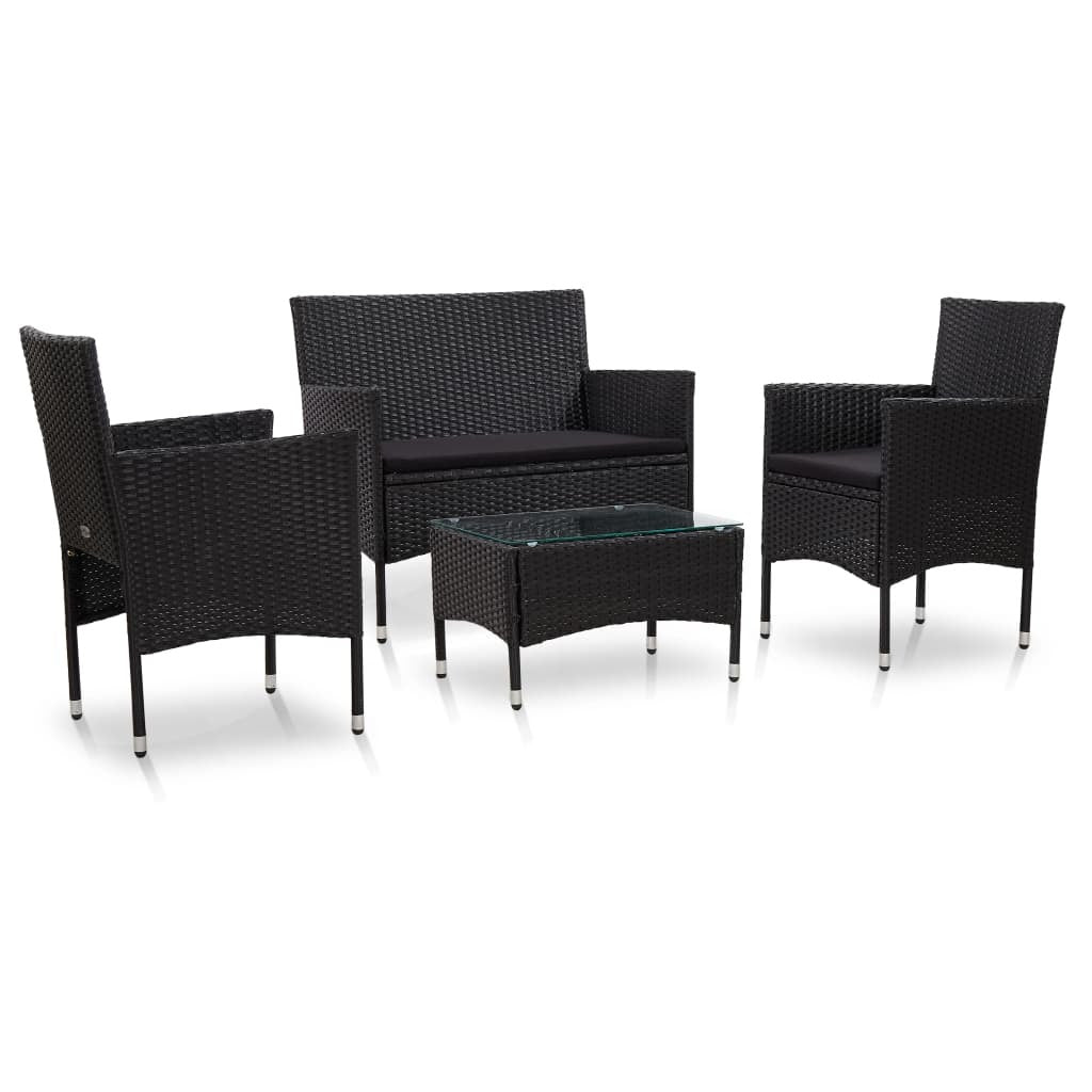 4 Piece Garden Lounge Set with Cushions Poly Rattan Black