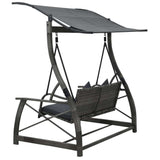 3-seater Garden Swing Bench with Canopy Poly Rattan Gray