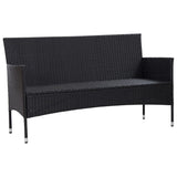 3-Seater Garden Sofa with Cushions Black Poly Rattan