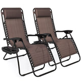 Set of 2 Zero Gravity Lounge Chair Lounger for Patio;  Pool with Cup Holder Tray