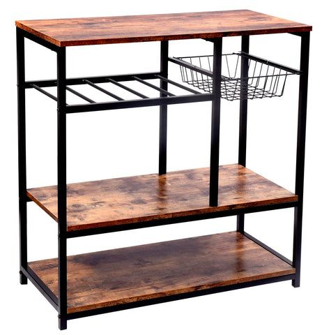 Vintage Kitchen Baker's Rack Rolling Utility Storage Shelf Stand Organizer Workstation, 31.5×15.75×32.25 Inches