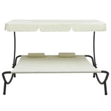 Outdoor Lounge Bed with Canopy and Pillows Cream White