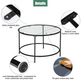 2 Layers 5mm Thick Tempered Glass Countertop Round Wrought Iron Coffee Table Glass Top