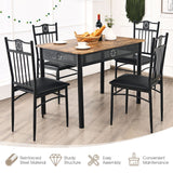 5PCS Dining Set Metal Table & 4 Chairs Kitchen Breakfast Furniture Black