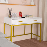 Makeup Dressing Table with Led Dimmable Bulbs, Makeup Table with Two Drawers and Cushioned Stool for Bedroom Furniture