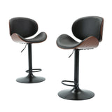 Barstools (Set of 2) Mid Century Modern Bentwood Adjustable Height Gas Lift Bar Stool in Black PU Leather Cushion Counter