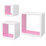 3 White-Pink MDF Floating Wall Display Shelf Cubes Book/DVD Storage