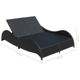 Double Sun Lounger with Cushion Poly Rattan Black