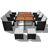 11 Piece Outdoor Dining Set Poly Rattan and Acacia Wood Black