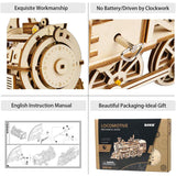 Robotime ROKR 3D Wooden Puzzle Train Model Clockwork Gear Drive Locomotive Assembly Model Building Kit