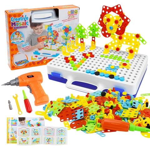 237 Pieces Creative Toy Drill Puzzle Set, STEM Learning Educational Toys, 3D Construction Engineering for Ages 3-10 Year Old