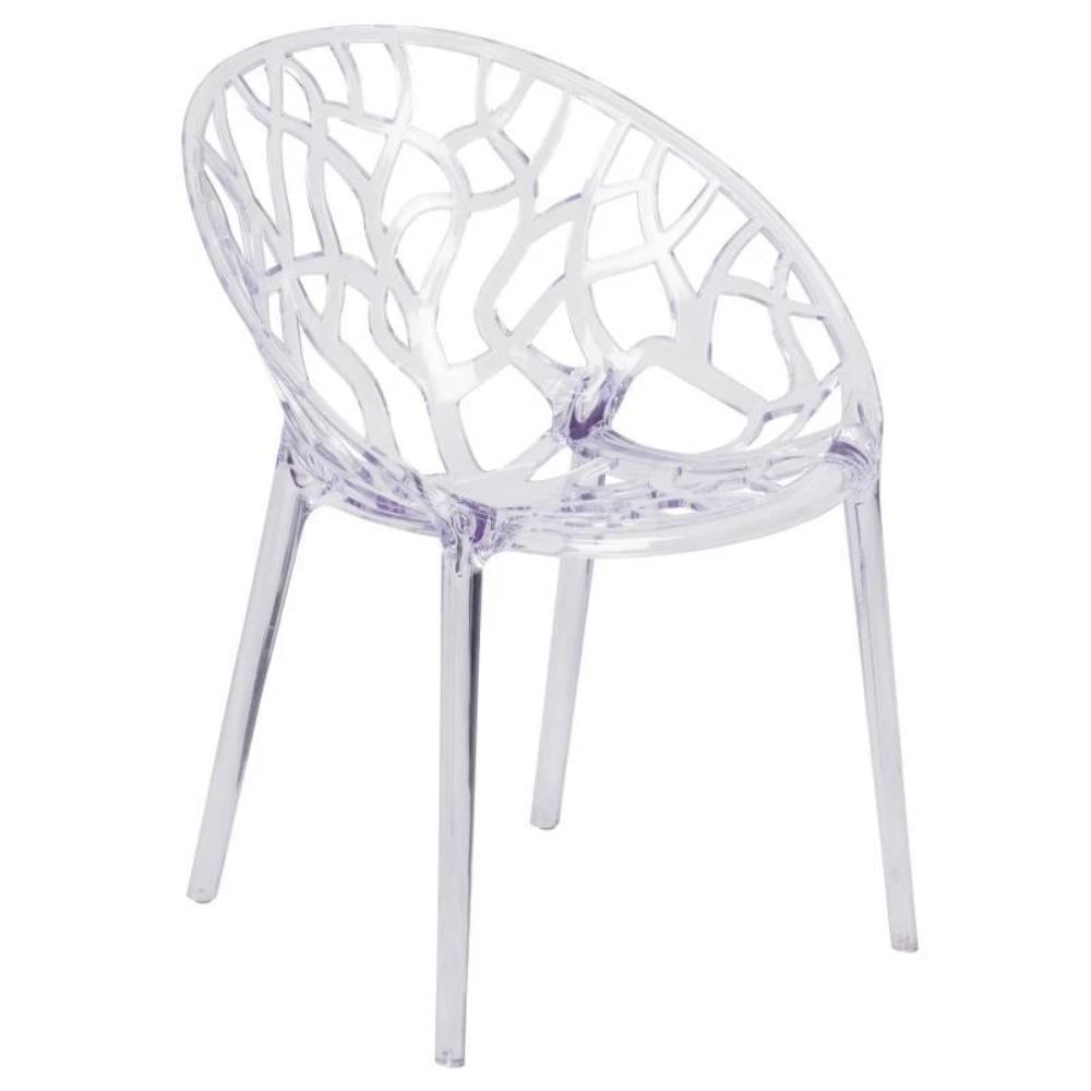 Specter Series Transparent Oval Shaped Stacking Side Chair with Artistic Pattern Design Clear